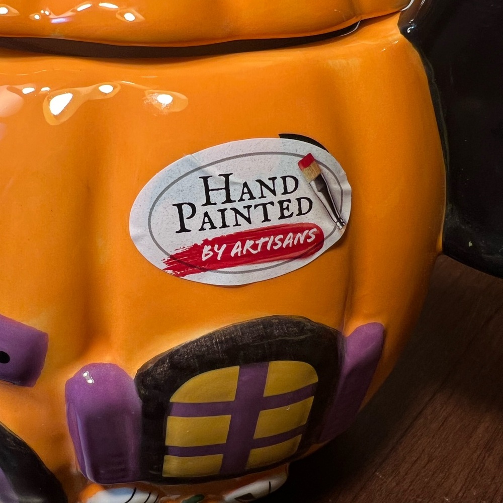 Disney Mickey Mouse Halloween Pumpkin House Cookie Jar Hand Painted NEW. - Picture 3 of 4